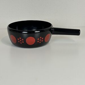 Vintage MCM Black Enamel Sauce Pan Red Dots Mid-Century 60s